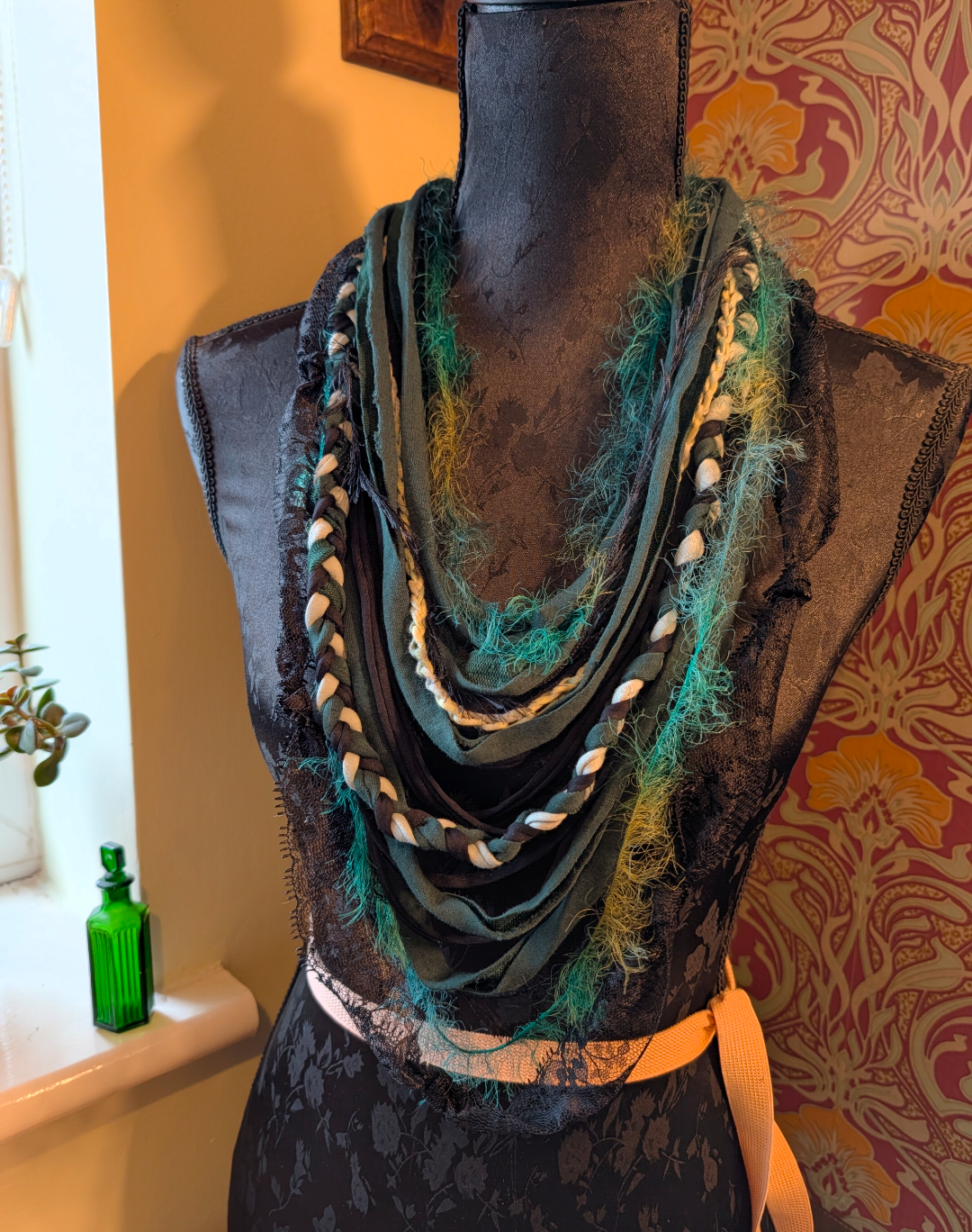 Absinthe, Unique Handmade Gothic Fabric Necklace