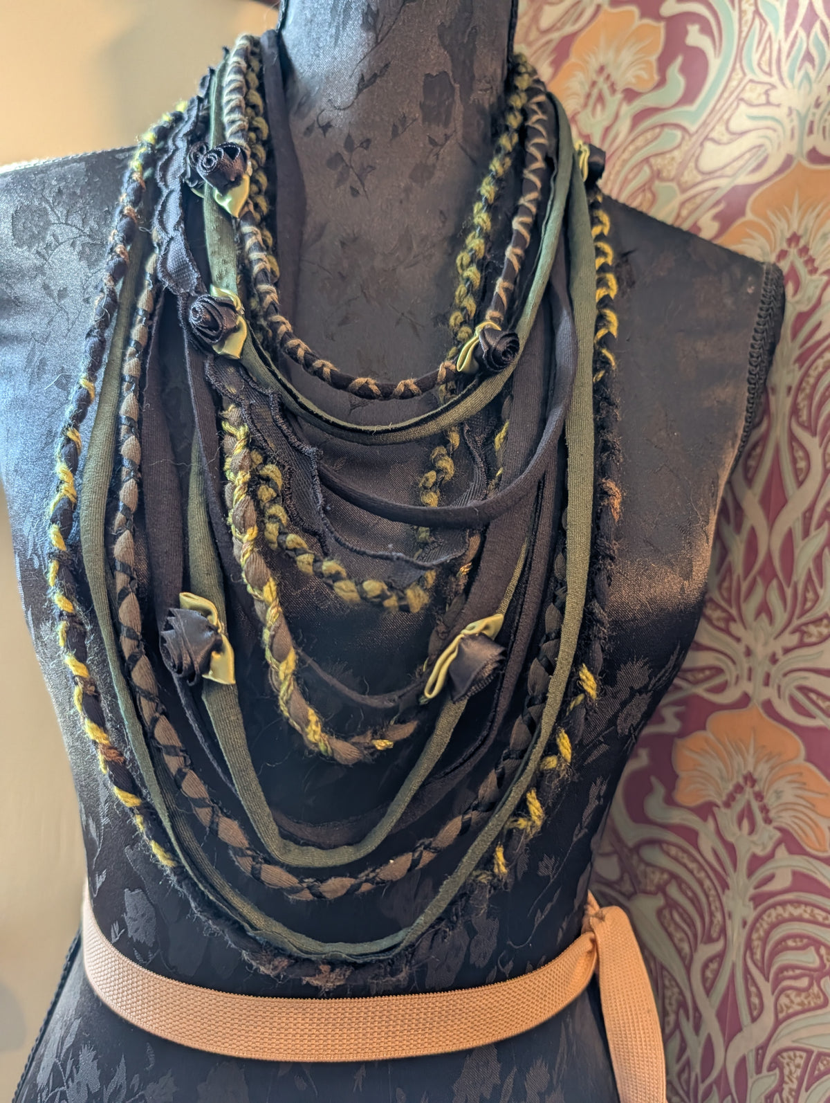 Ebony Rose & Sage, Gothic / Forestcore Fabric Necklace, A beautiful, handmade Gift