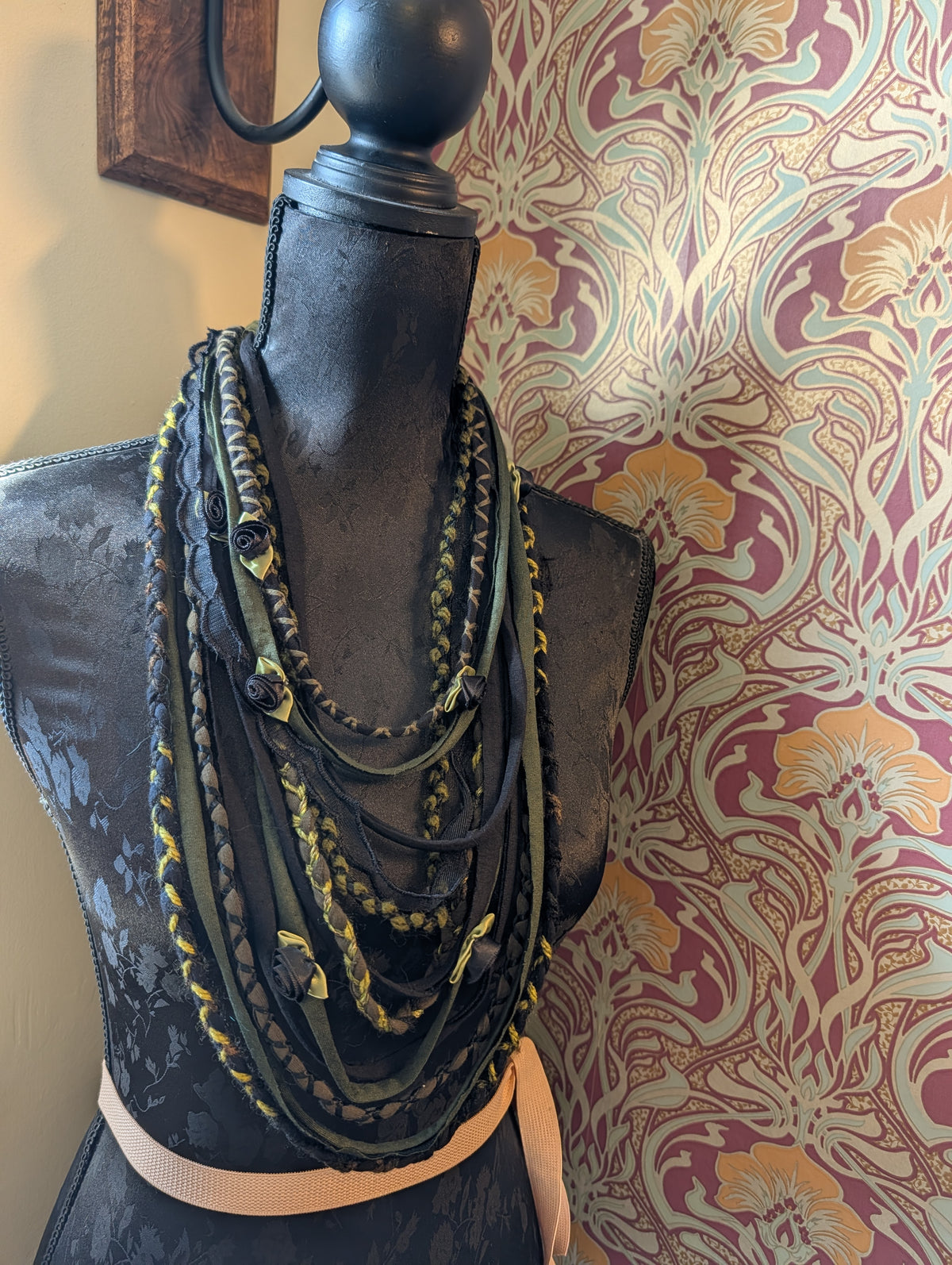Ebony Rose & Sage, Gothic / Forestcore Fabric Necklace, A beautiful, handmade Gift