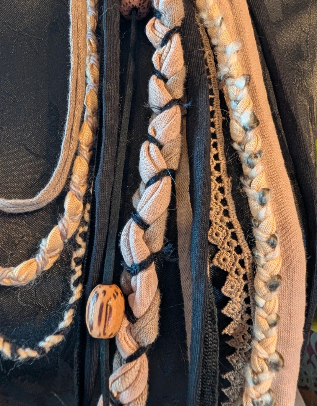 Unusual Handmade T-shirt Yarn Scarf, Mocha Black Boho Style