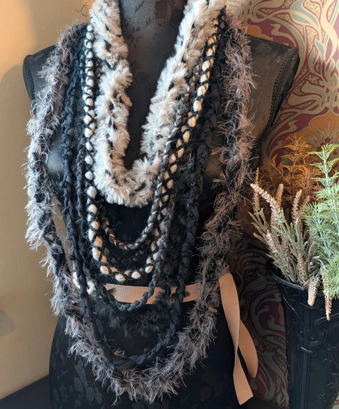 Men's Viking Jackdaw accessory/costume/ceremonial statement piece infinity scarf/necklace