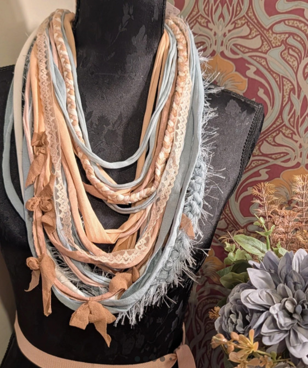Burlesque, American Tan, Handmade & Upcycled Fabric Necklace