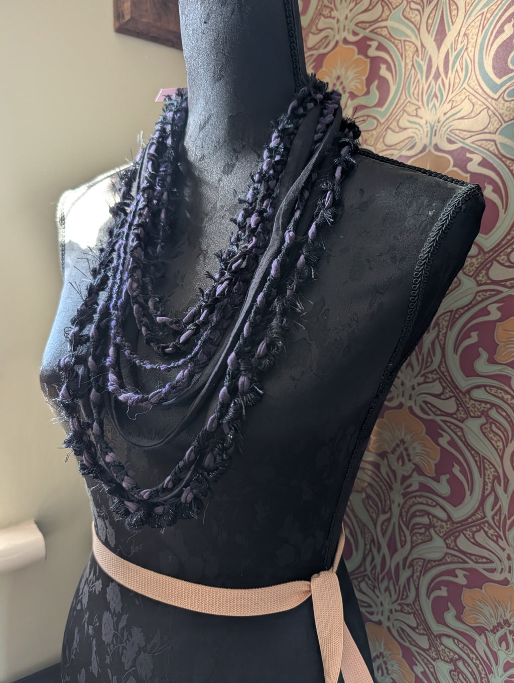 Belladonna, Beautiful Gothic Boho Style Fabric Necklace