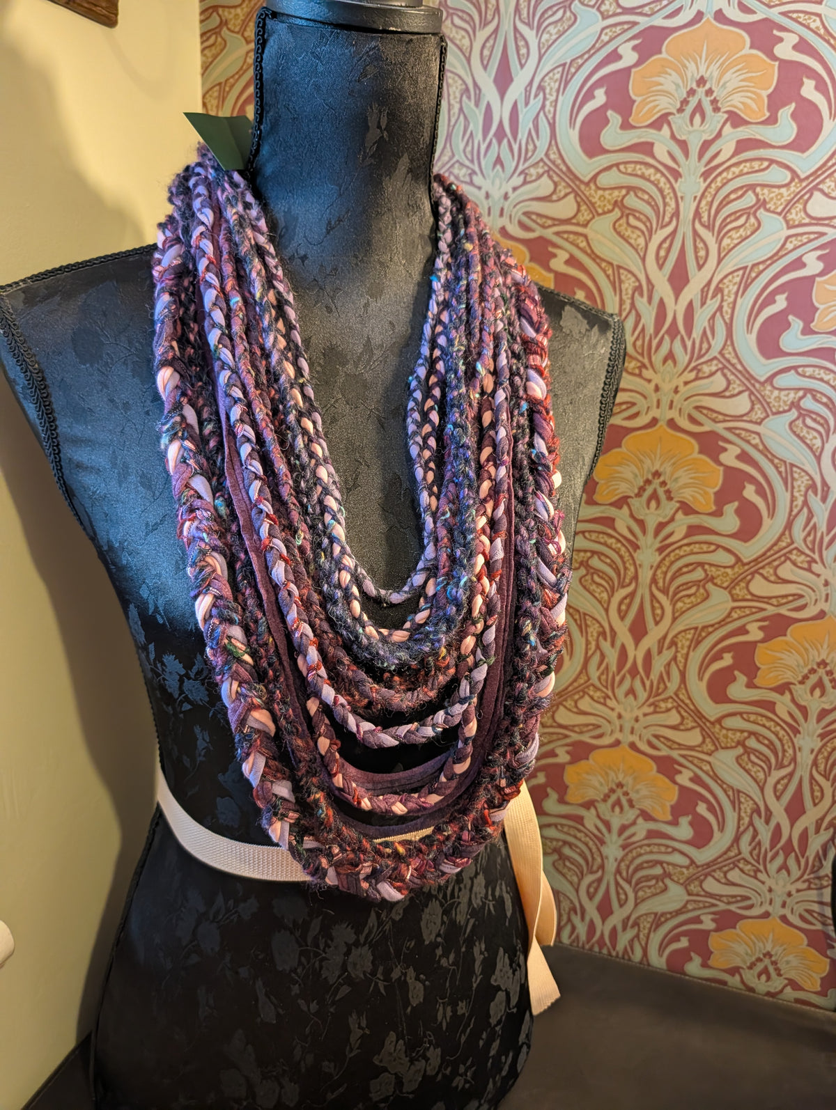 Enchanted Heather, beautiful Boho layered scarf in natural hues of purple and pink, handmade & totally unique