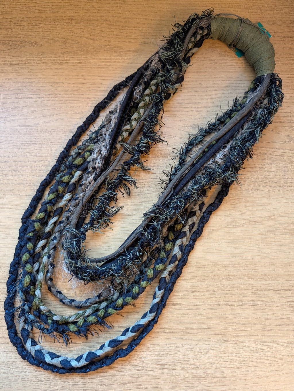 Midnight Moss Fabric Necklace, Deliciously dark handmade, upcycled and unique item