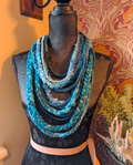 Teal Shimmer Handcrafted Bohemian Style Multi-strand Crocheted Scarf