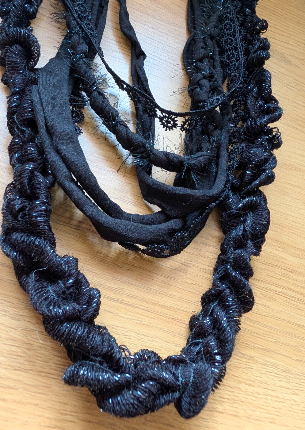 Obsidian, Gothic Statement Fabric Necklace
