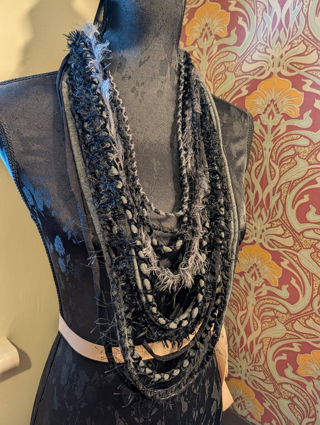 Storm Raven, Handmade Gothic necklace, unique style, grey and black colour palette