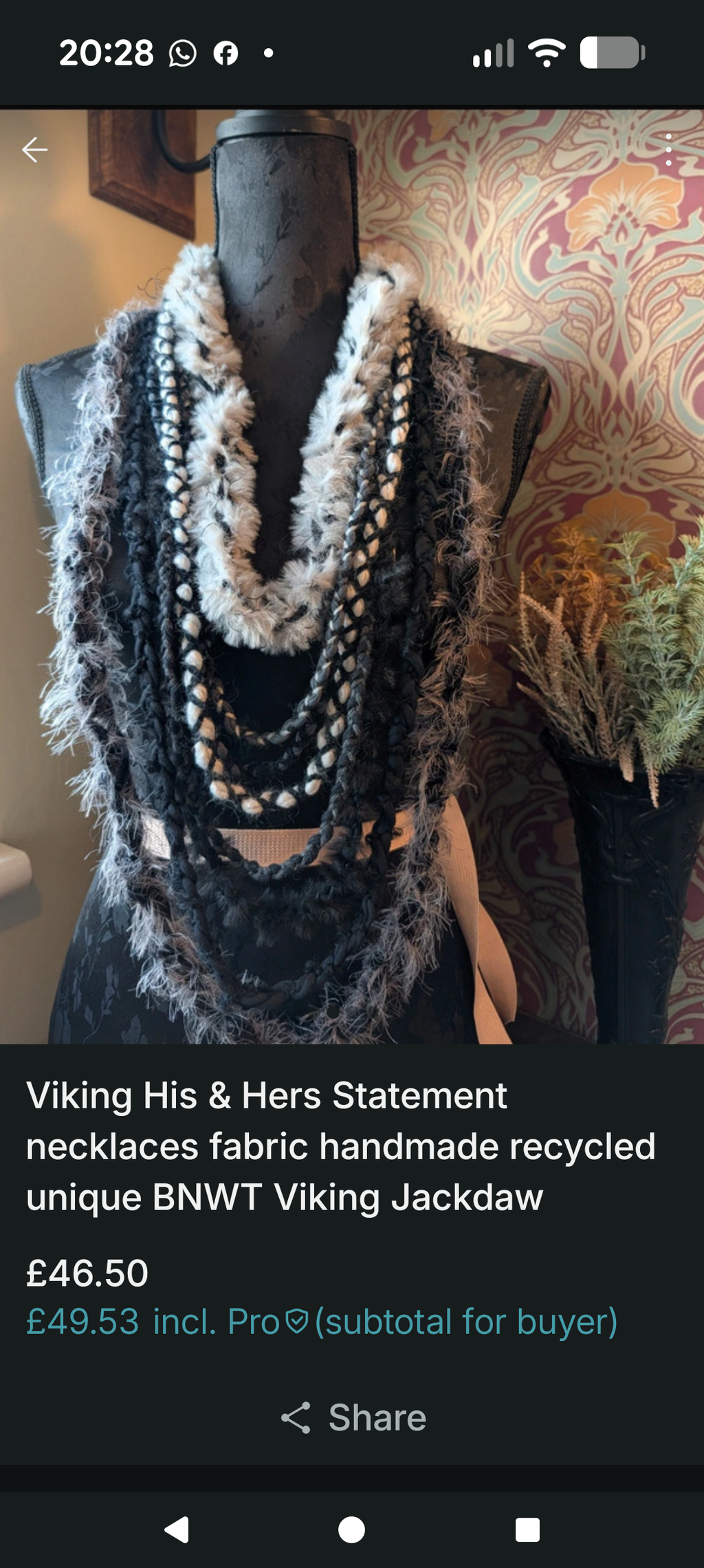 Men's Viking Jackdaw accessory/costume/ceremonial statement piece infinity scarf/necklace