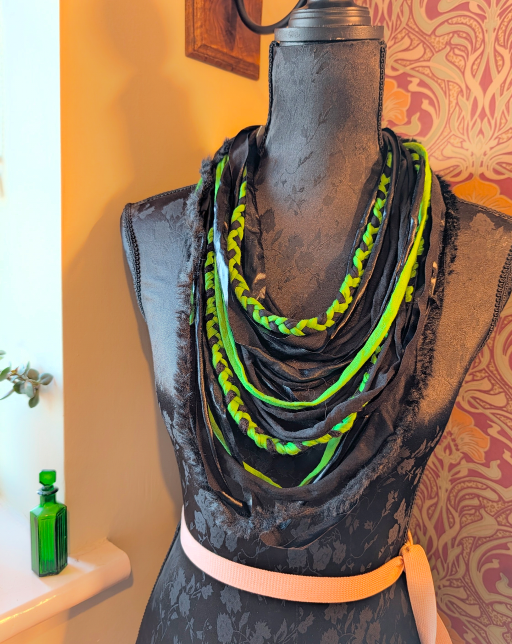 Cyber Goth Green Unique Handmade Gothic Infinity Scarf