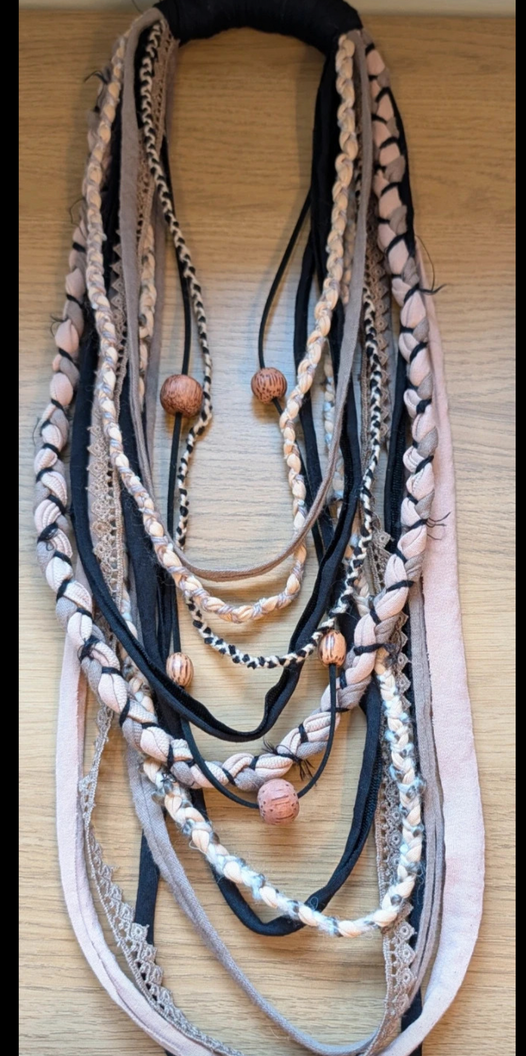 Unusual Handmade T-shirt Yarn Scarf, Mocha Black Boho Style
