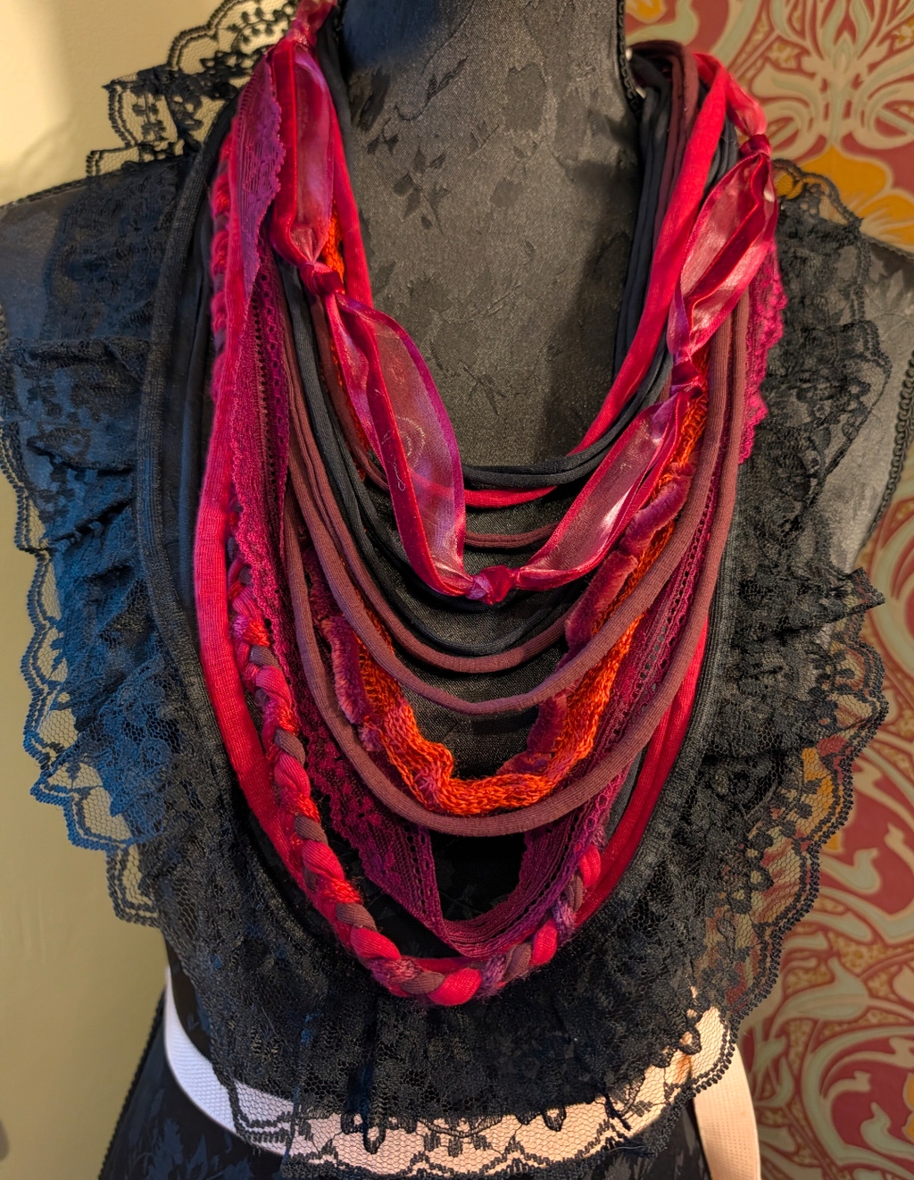 Whitby Dark Romance Gothic Upcycled Fabric Necklace