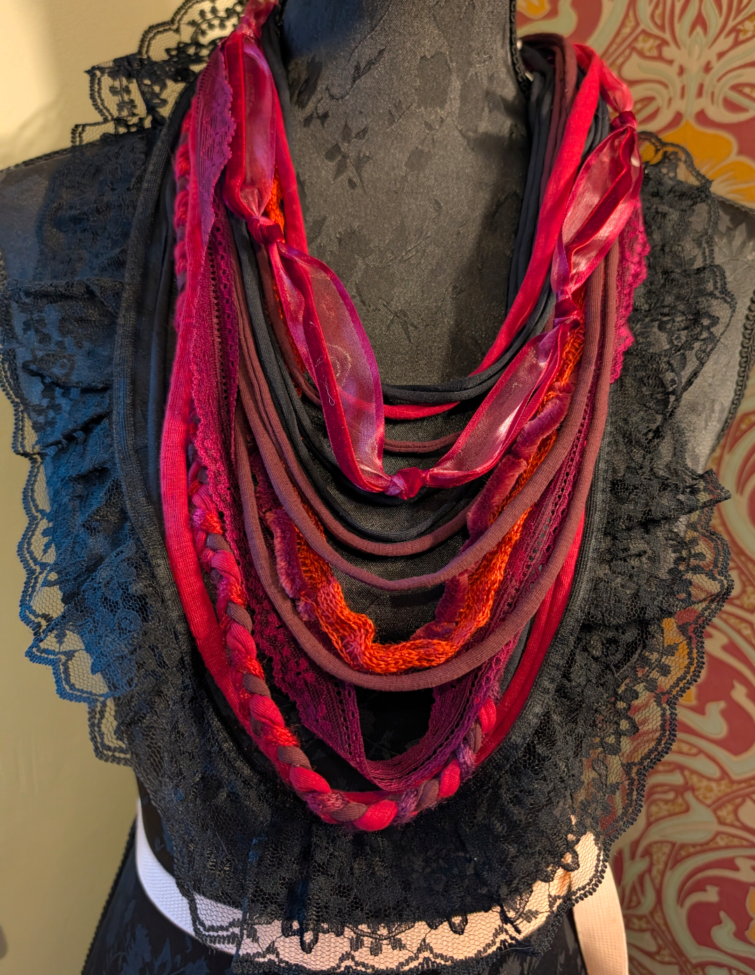 Whitby Dark Romance Gothic Upcycled Fabric Necklace