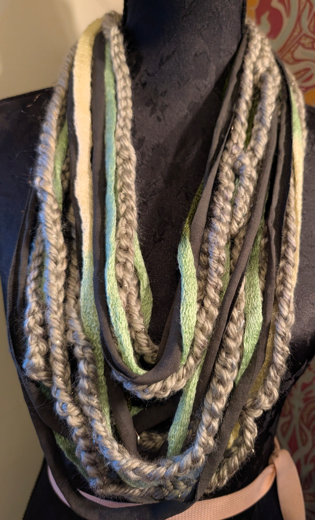 Green Meadow, Upcycled Crocheted Infinity Scarf