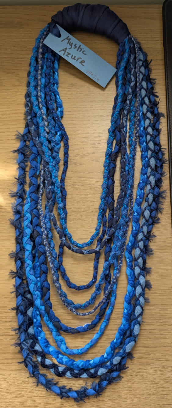 Mystic Azure, Boho Style Layered Fabric Necklace, Handmade & Unique Gift
