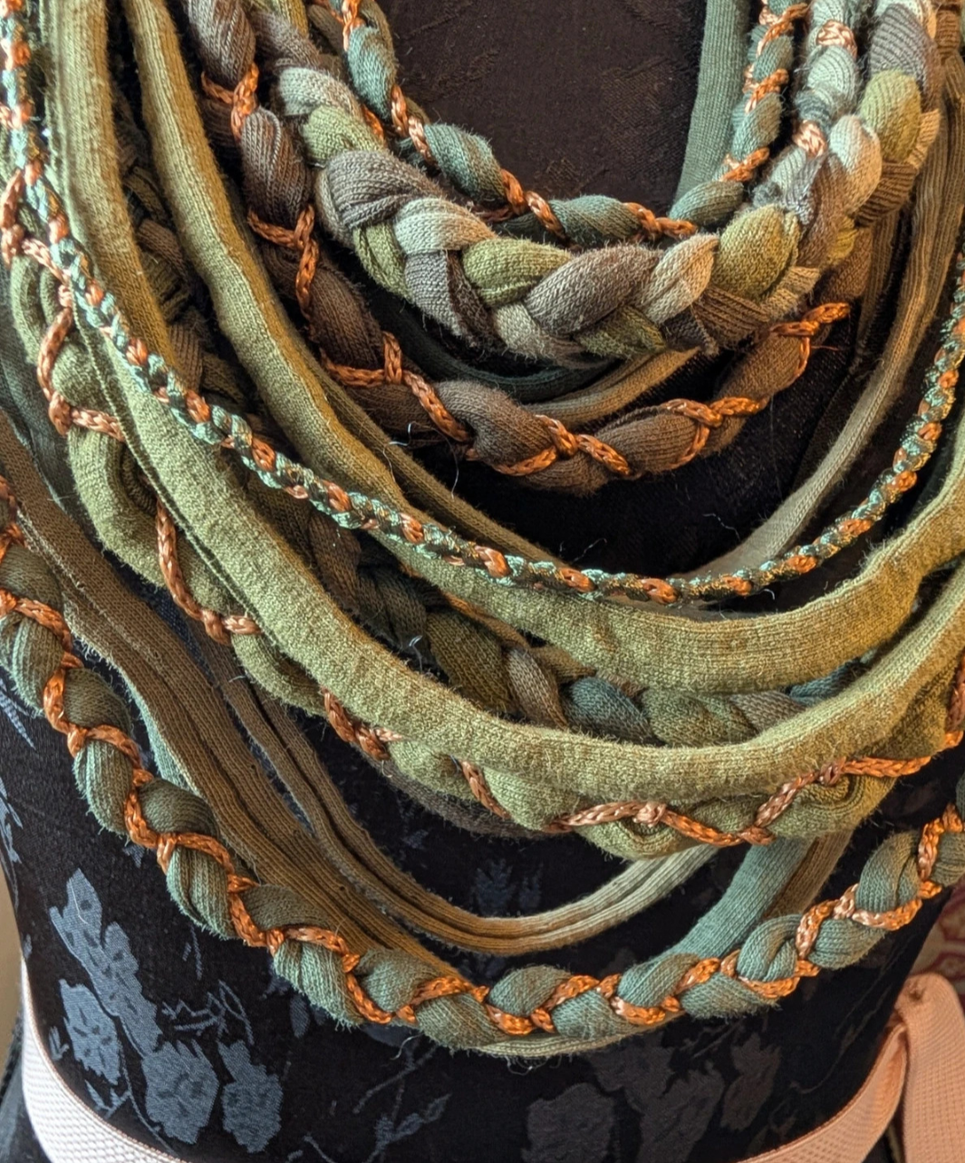 Verdigris, Boho Indie/Grunge Style infinity scarf, handmade & upcycled