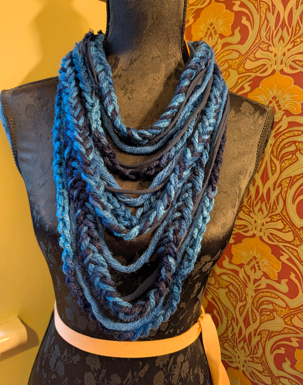 Warm Blue Crocheted Infinity Scarf