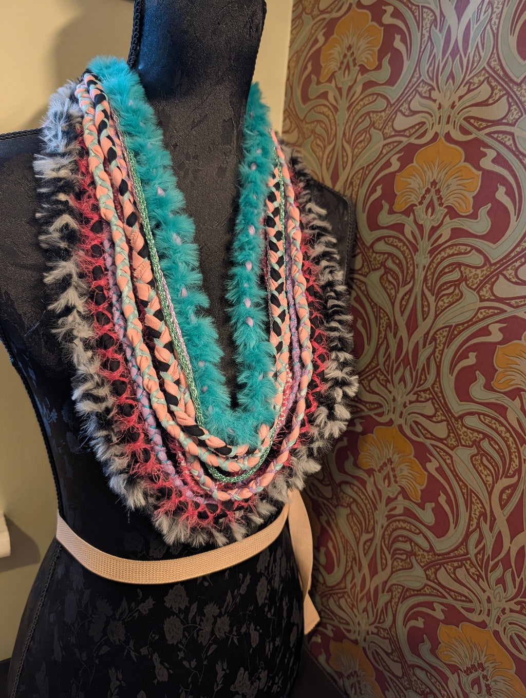 Bright & Bold Fashion Accessory: Scene Queen, layered fabric scarf/necklace, handmade & eco-conscious item