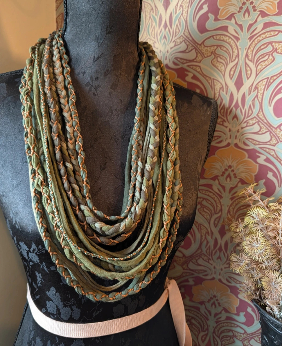 Verdigris, Boho Indie/Grunge Style infinity scarf, handmade & upcycled