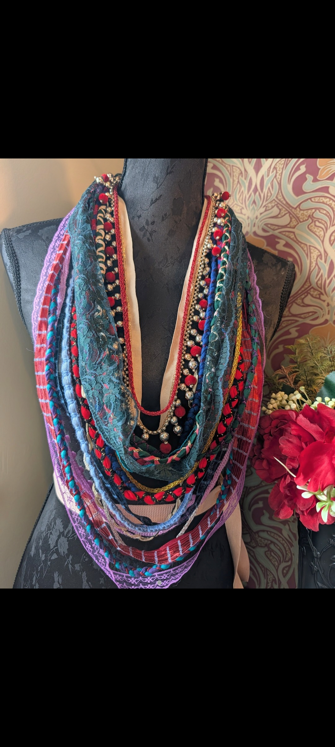 Gypsy Witch, Layered Fabric Necklace, Handmade, Upcycled & Unique