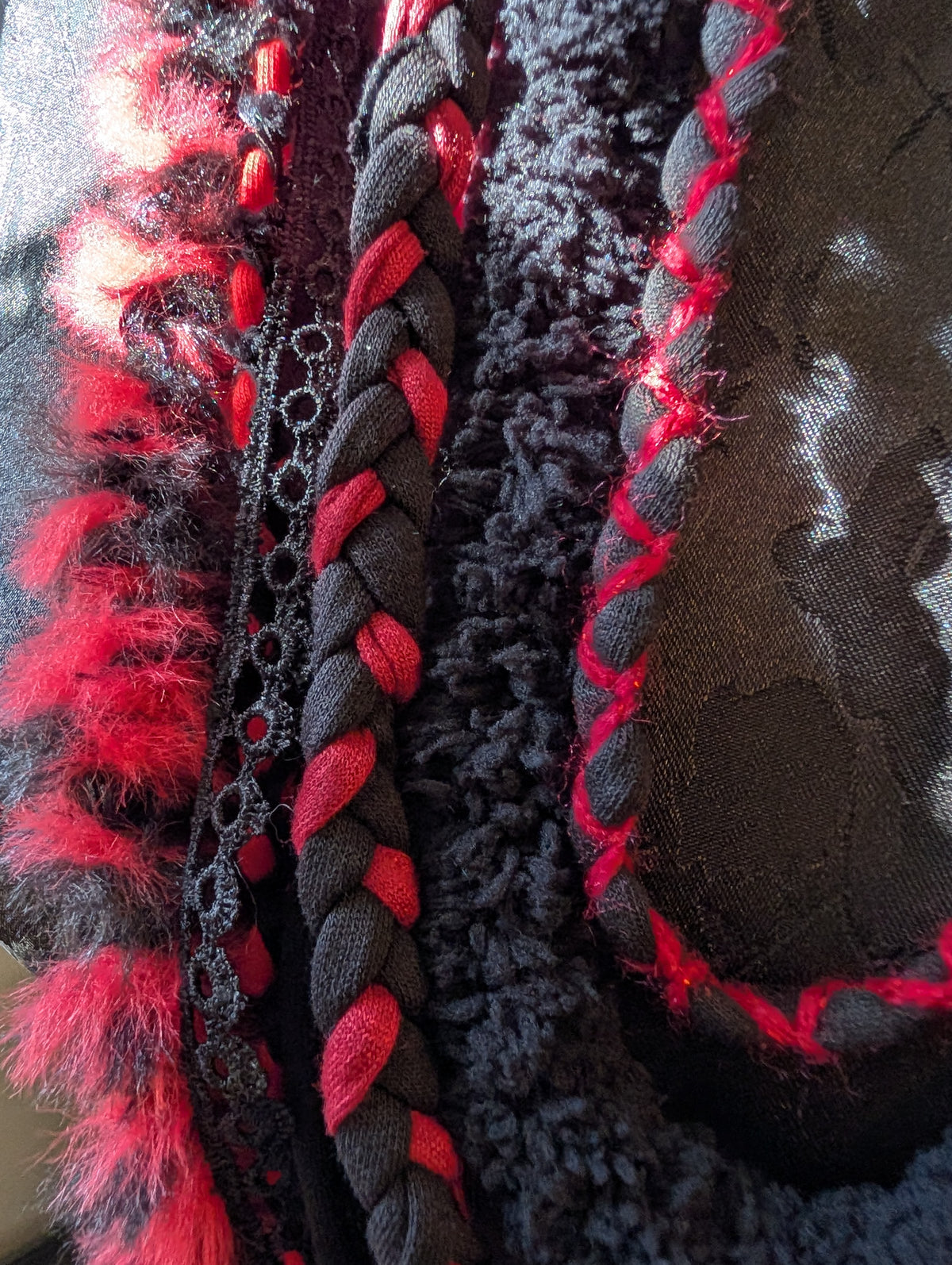 Wolfblood, Handmade Gothic accessory in Scarlet and Black fabric, Unique Necklace/Infinity Scarf