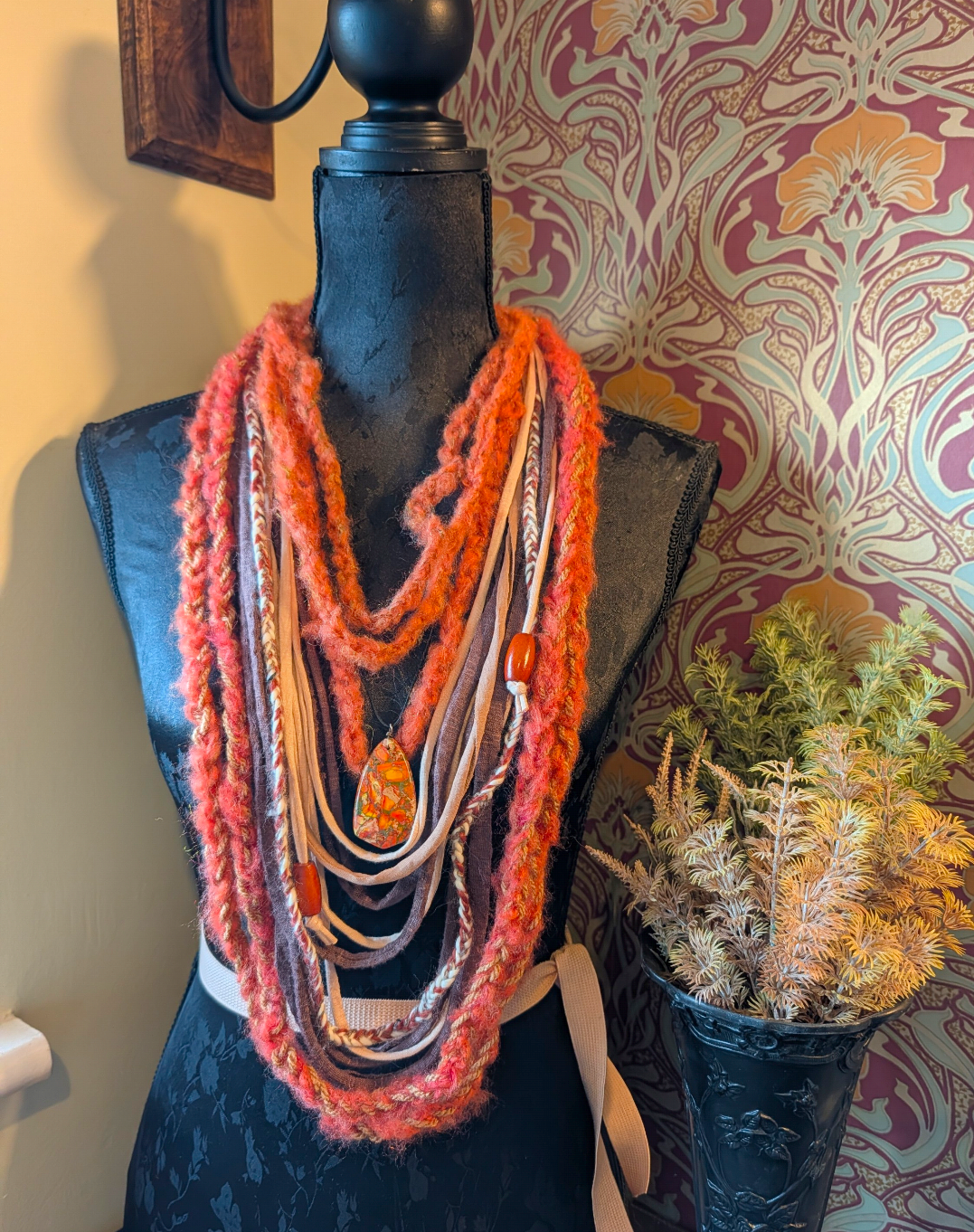 Vermilion, Bohemian Style Fabric Necklace