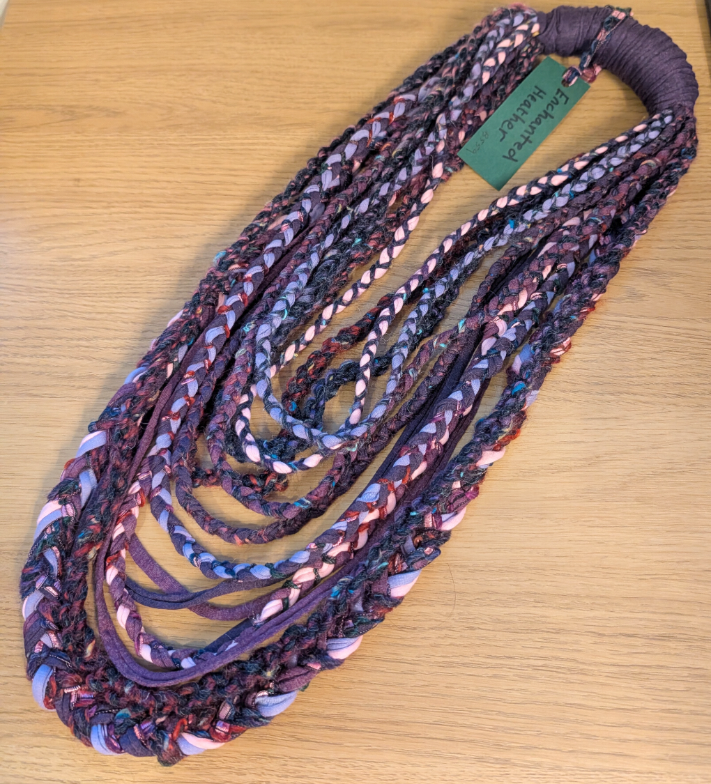 Enchanted Heather, beautiful Boho layered scarf in natural hues of purple and pink, handmade & totally unique