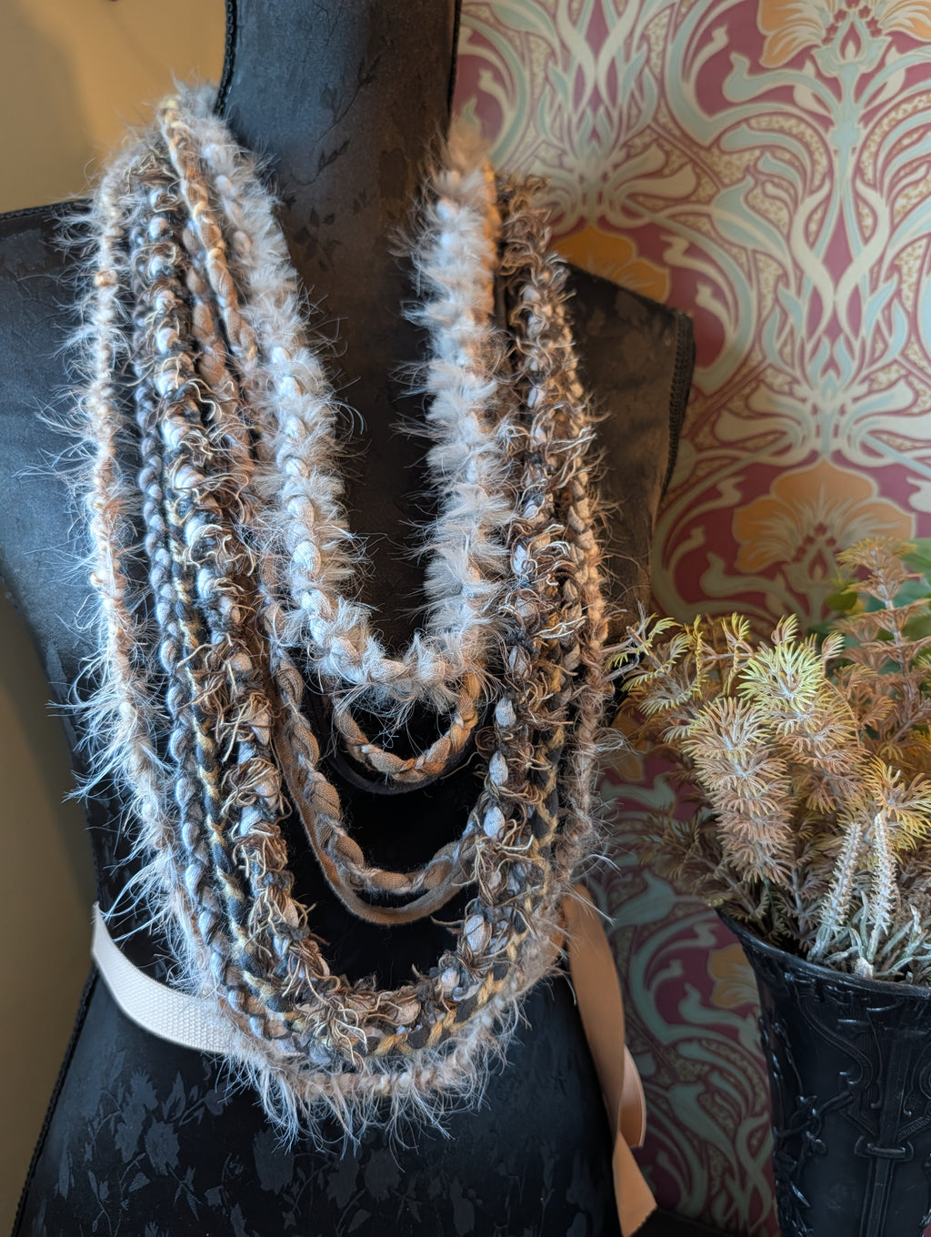 Viking Lagertha Statement Piece, fabric necklace handmade, upcycled & unique