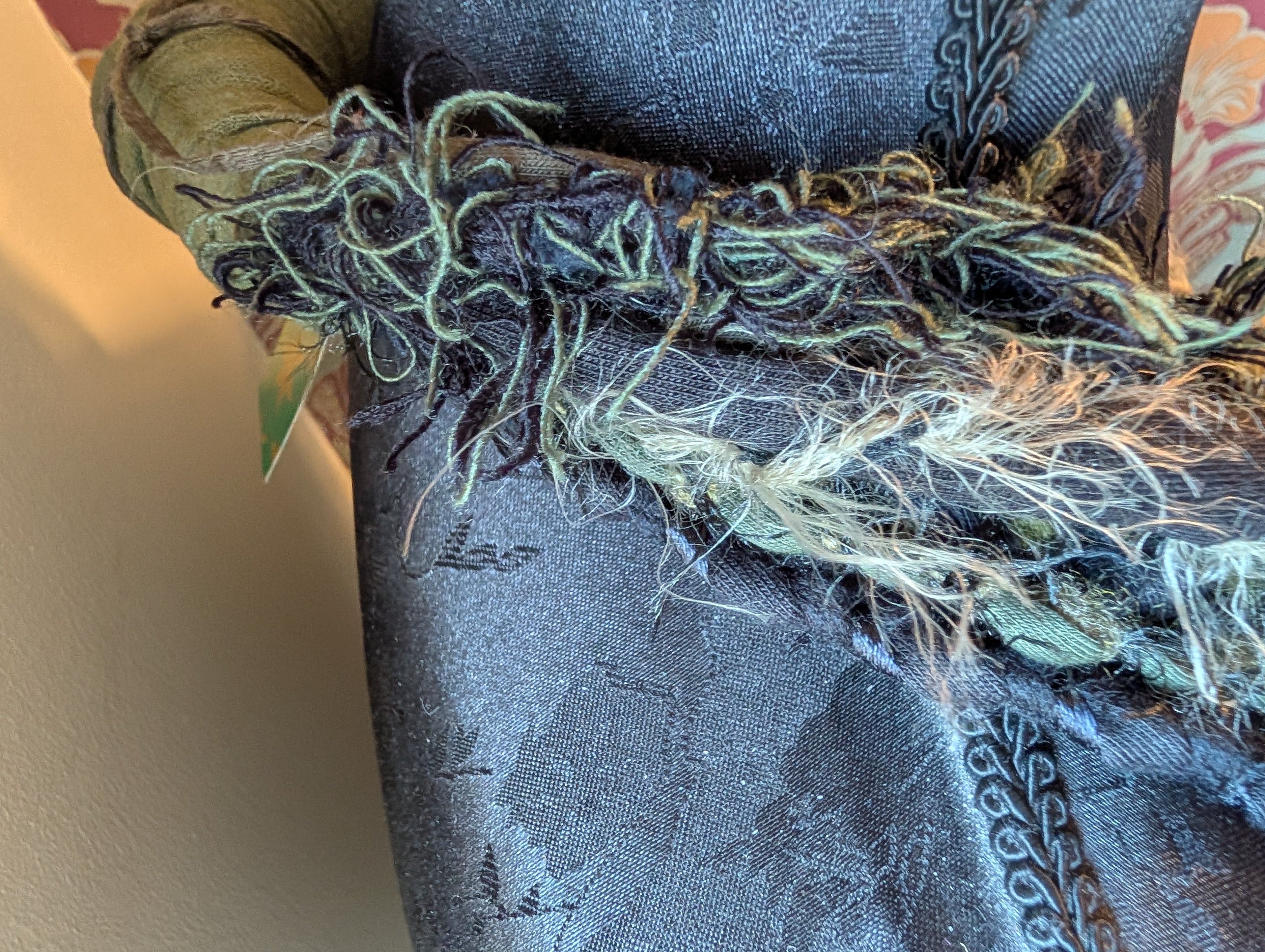 Midnight Moss Fabric Necklace, Deliciously dark handmade, upcycled and unique item