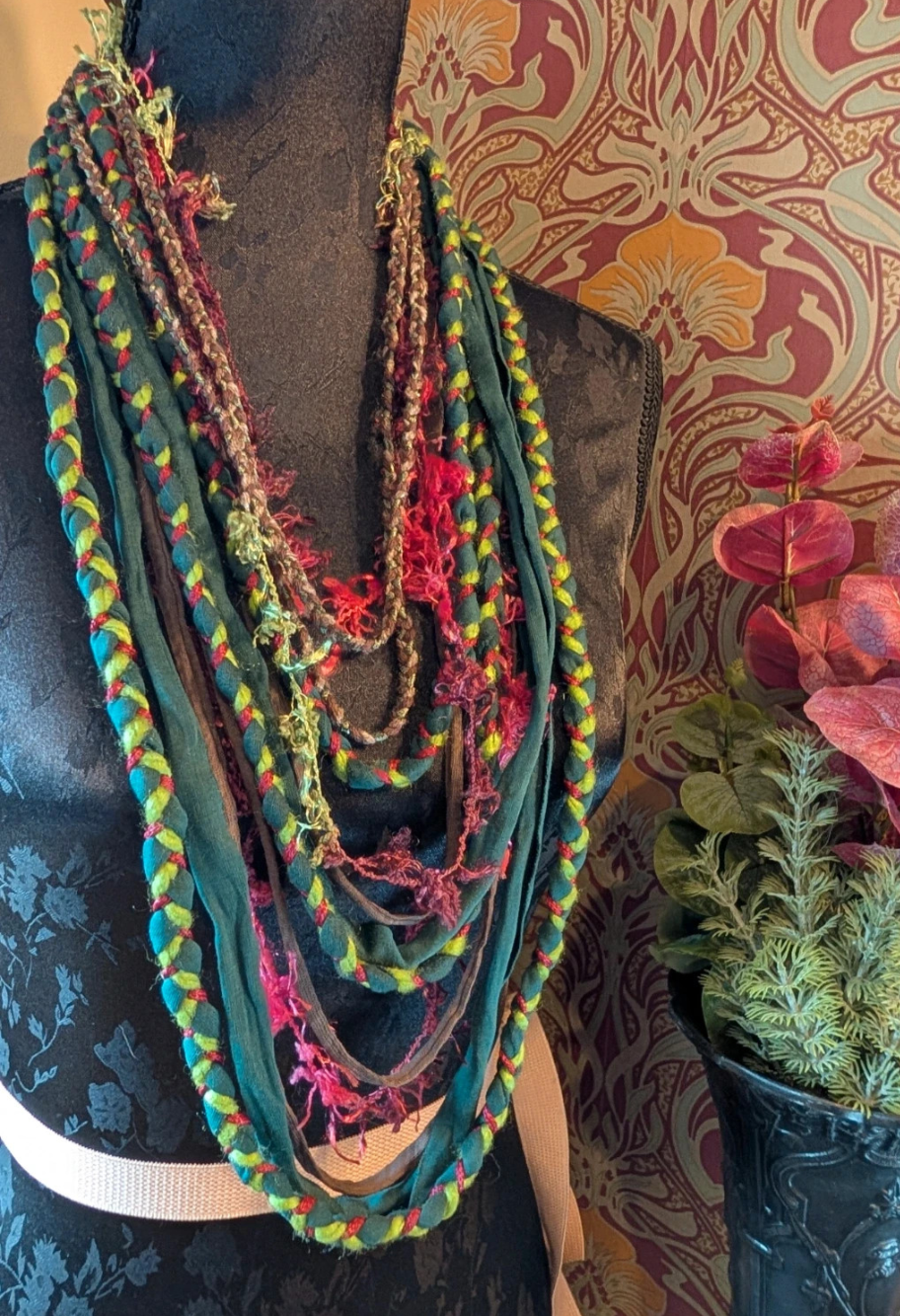 Rose Wood, Handcrafted Boho Fabric Necklace
