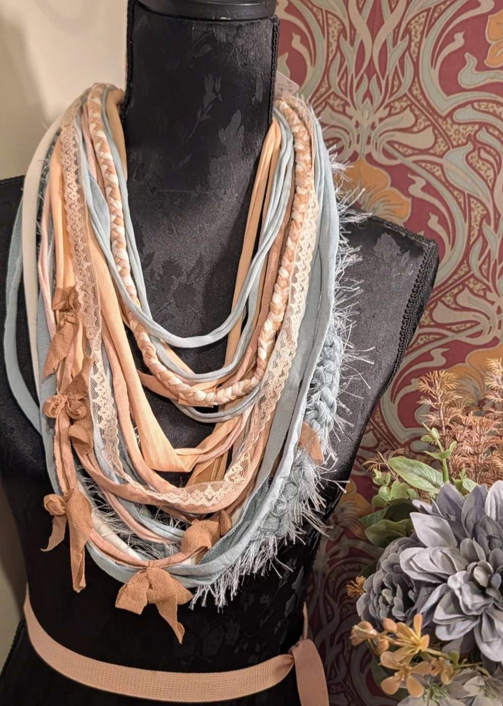 Burlesque, American Tan, Handmade & Upcycled Fabric Necklace