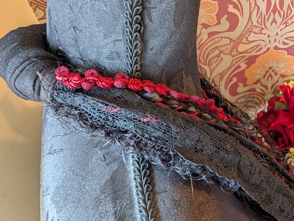 Decayed Roses, beautiful upcycled gothic fabric necklace, handmade