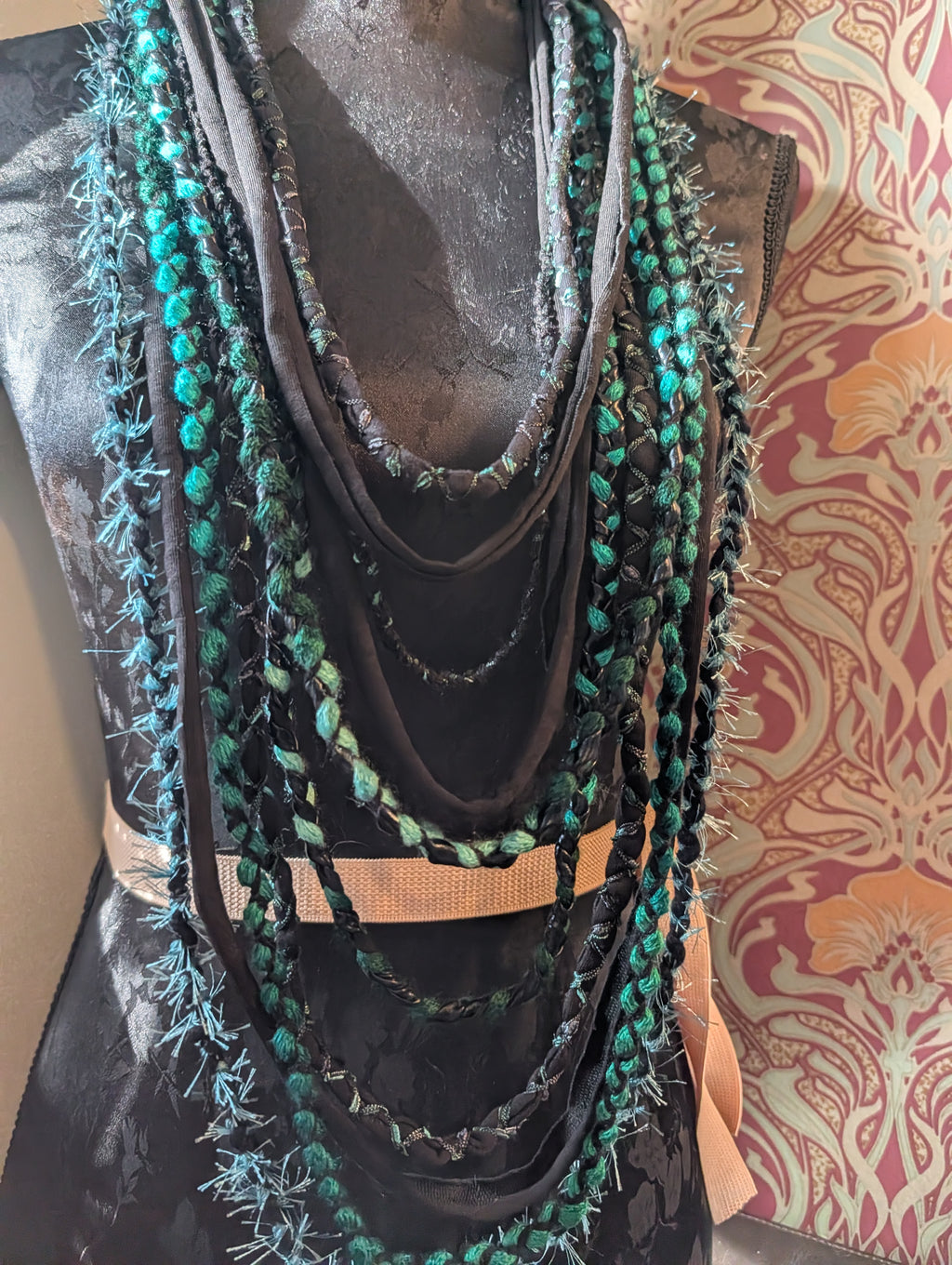 Ethereal, Long, draped fabric necklace, Gothic, Alternative Fashion Accessory, handmade, unique and Upcycled