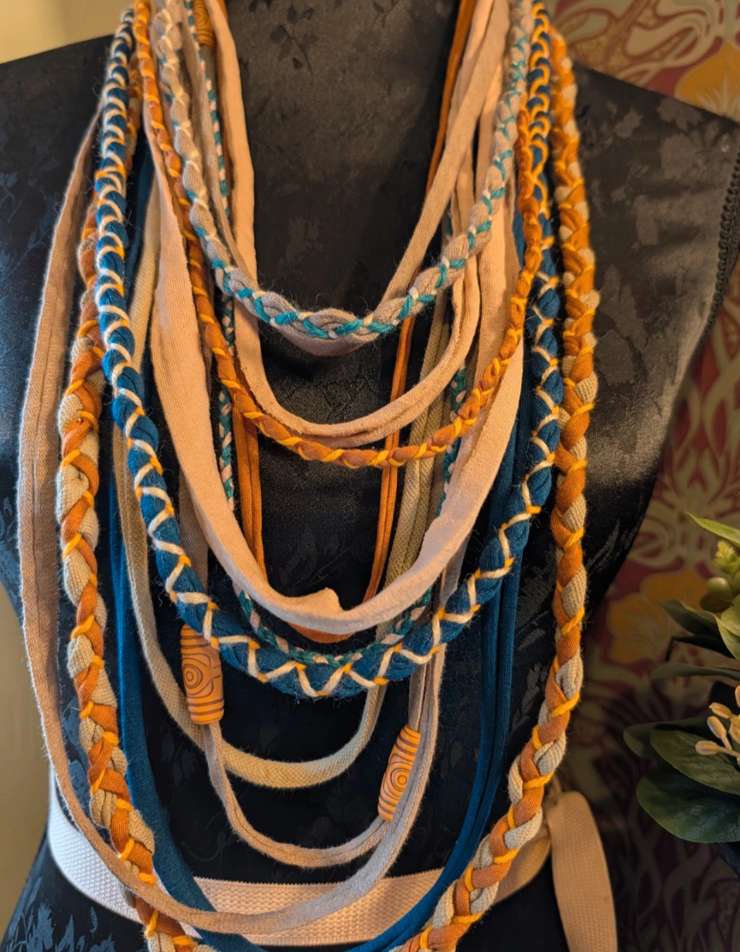 Tropical Sunset, Boho Style Upcycled, Handcrafted Fabric Neclace