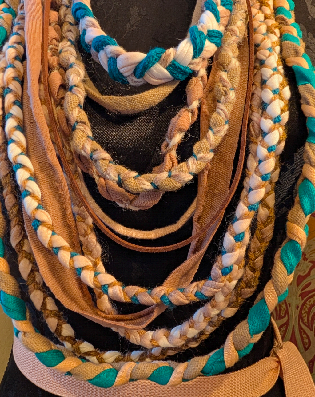 Free Spirit, Handmade Grunge/Boho Fabric Necklace in Festival Teal