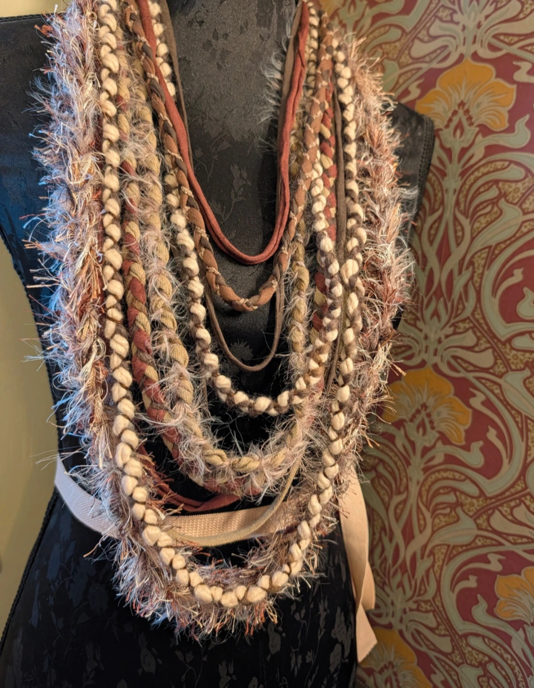 Viking Madder Root, Viking inspired fabric necklace, unique upcycled statement piece