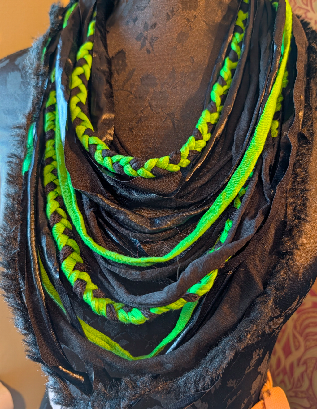 Cyber Goth Green Unique Handmade Gothic Infinity Scarf