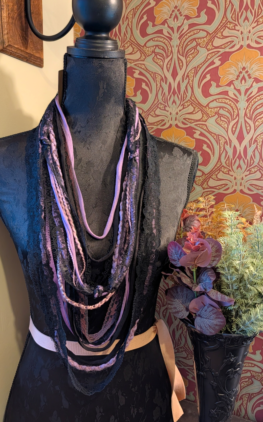 Whimsigoth Lilac, Vintage Style Handmade Fabric Necklace