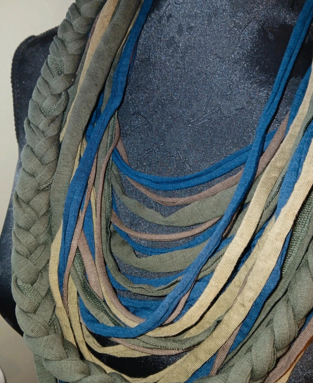 Free Spirit, Grunge/Indie cowl length, vegan infinity Scarf made from recycled T-shirt Yarn