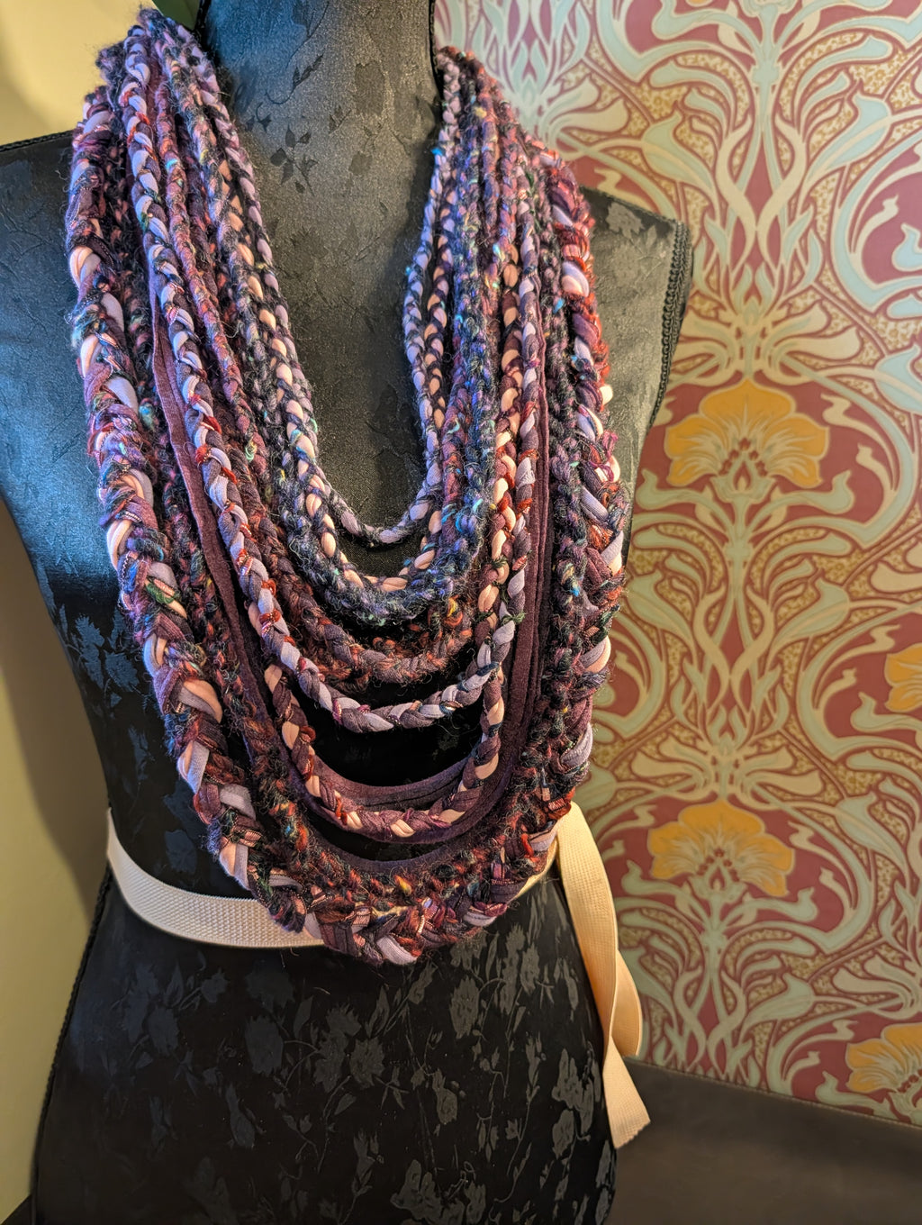 Enchanted Heather, beautiful Boho layered scarf in natural hues of purple and pink, handmade & totally unique