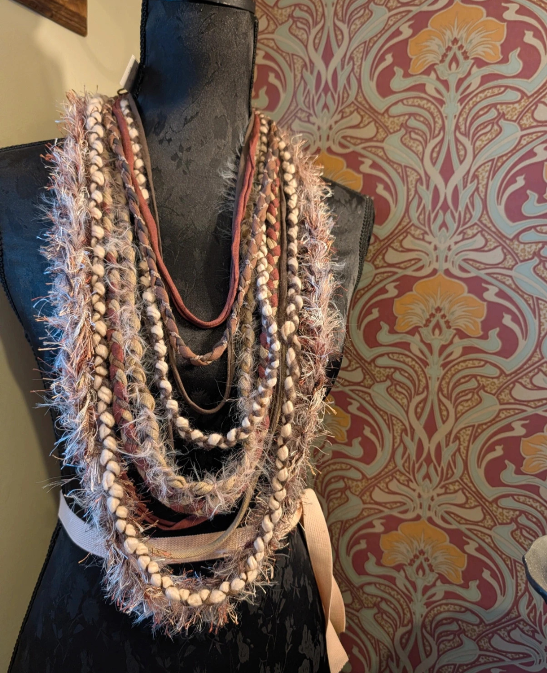 Viking Madder Root, Viking inspired fabric necklace, unique upcycled statement piece