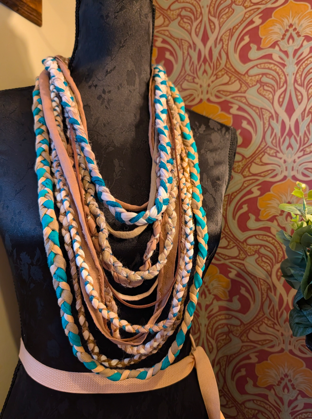 Free Spirit, Handmade Grunge/Boho Fabric Necklace in Festival Teal