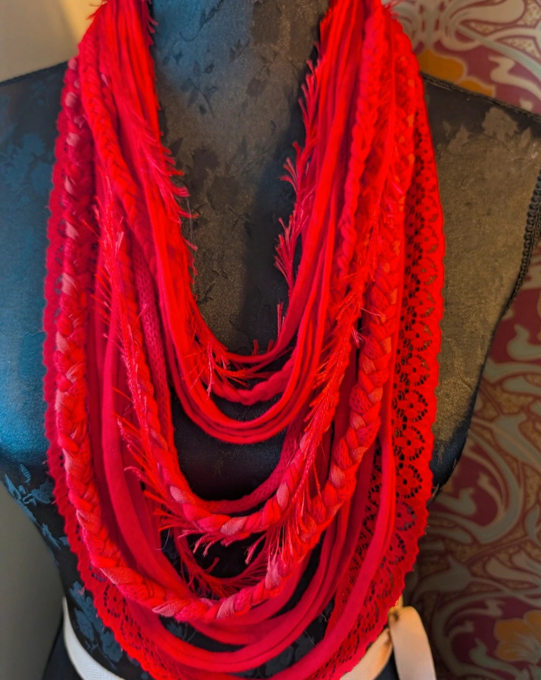 Cherry, Boho style Infinity Scarf or Fabric Necklace