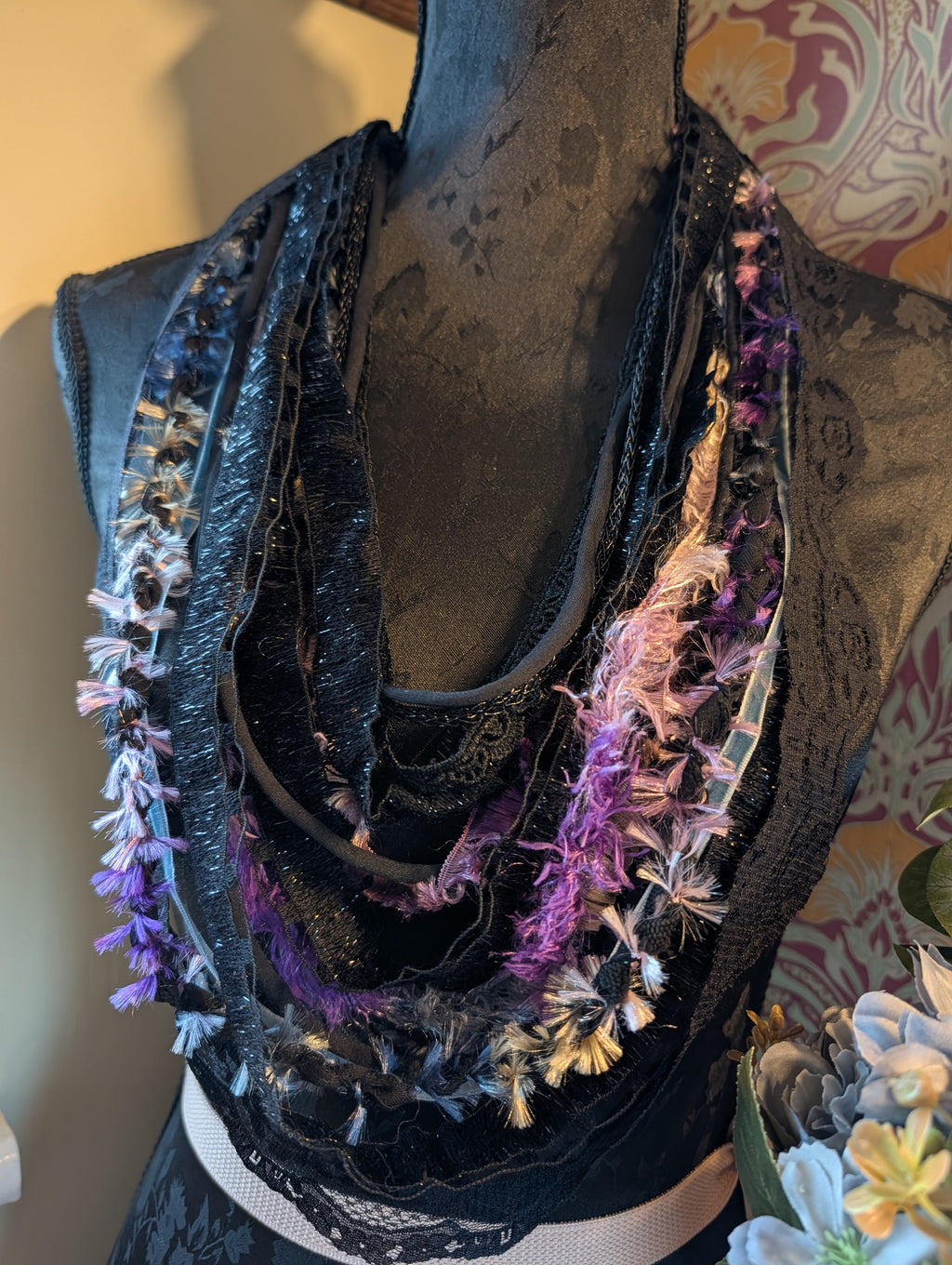 Whimsigoth Pastels, Gothic Style Unique Upcycled Fabric Necklace