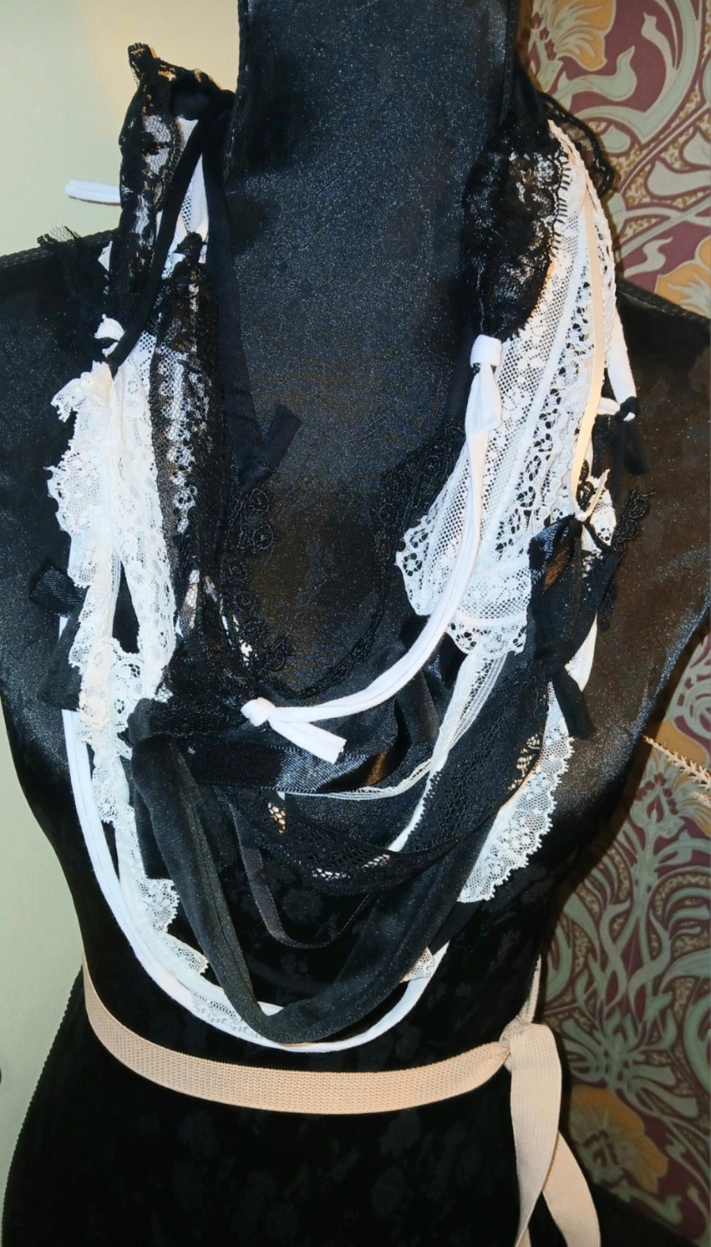 Scissorhands Monochrome, Gothic Multi-fabric, Upcycled Fabric necklace
